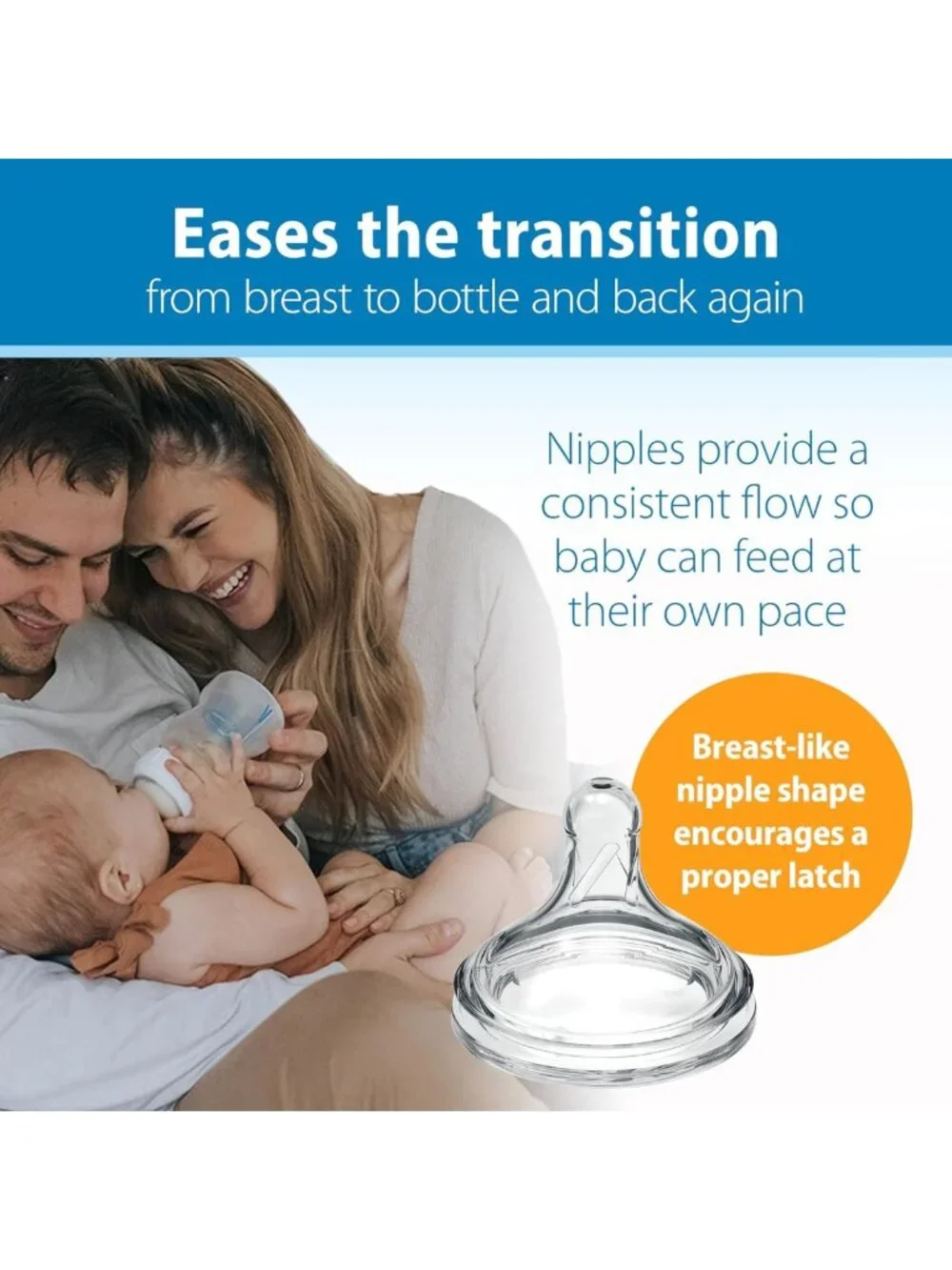 Natural Flow Anti-Colic Wide-Neck Baby Bottles 9 oz, Slow Flow Nipple, 4 Pack